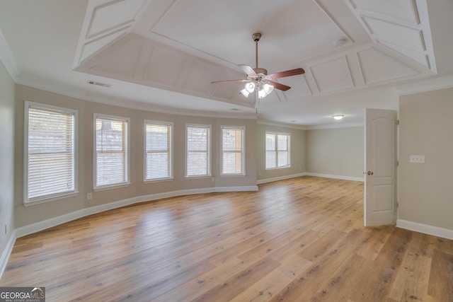 351 Chandler Bluff Ct, Grayson, GA 30017 - spare room featuring a ceiling fan, baseboards, light wood-style flooring, and ornamental molding