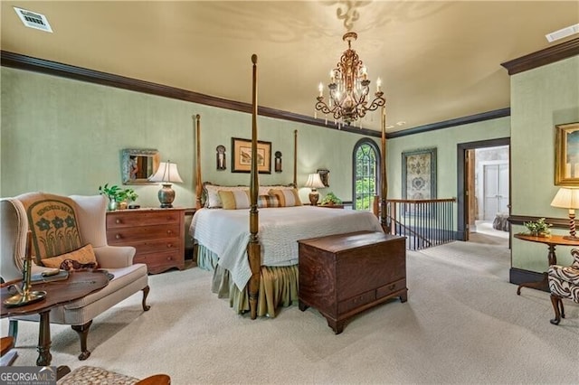 5945 W Andechs Smt, Johns Creek, GA 30097 - carpeted bedroom featuring a chandelier and crown molding
