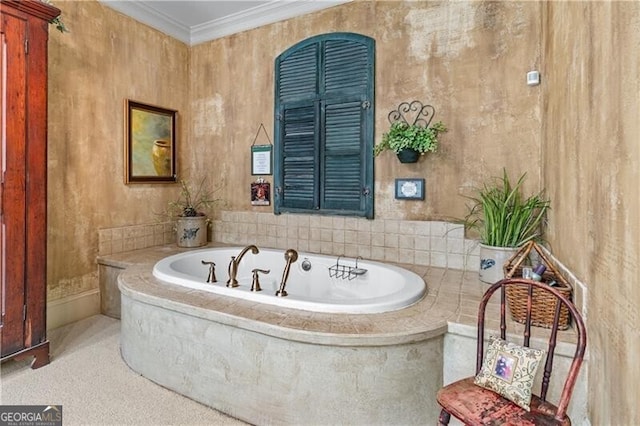 5945 W Andechs Smt, Johns Creek, GA 30097 - bathroom with ornamental molding and a garden tub