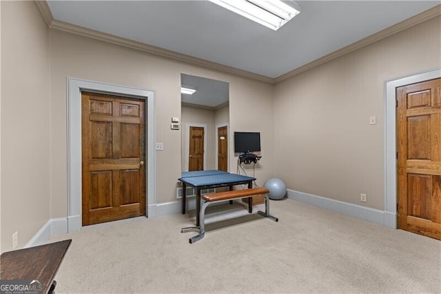 5945 W Andechs Smt, Johns Creek, GA 30097 - exercise area featuring crown molding, carpet, and baseboards