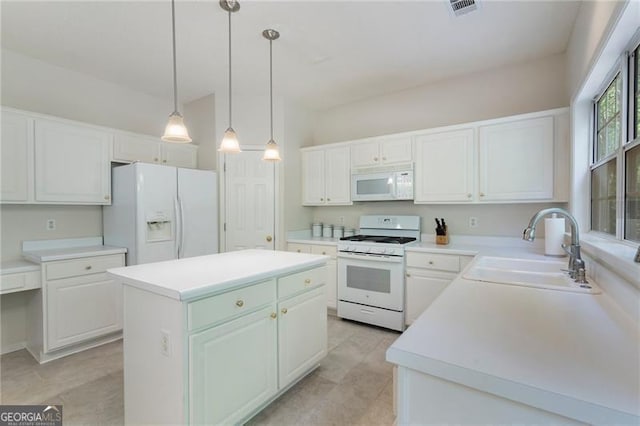 4321 Sugar Maple Chase NW, Acworth, GA 30101 - kitchen featuring white appliances, a sink, a kitchen island, and white cabinets