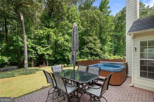 4321 Sugar Maple Chase NW, Acworth, GA 30101 - view of patio featuring a hot tub, outdoor dining space, and view of scattered trees