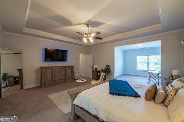 4752 Albany Way S, Fulton, GA 30331 - bedroom with a tray ceiling, carpet flooring, baseboards, ornamental molding, and a ceiling fan