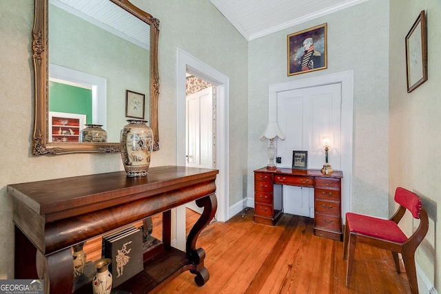 120 Newton St, Pooler, GA 31322 - office area featuring crown molding, wood finished floors, and baseboards