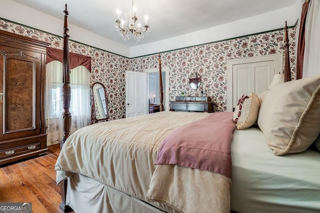 120 Newton St, Pooler, GA 31322 - bedroom featuring a chandelier, light wood-style floors, and wallpapered walls