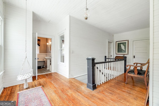 120 Newton St, Pooler, GA 31322 - hallway with an upstairs landing, hardwood / wood-style flooring, and a sink