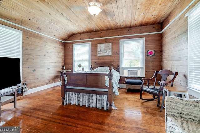 120 Newton St, Pooler, GA 31322 - bedroom featuring vaulted ceiling, wood ceiling, light wood-type flooring, wooden walls, and cooling unit