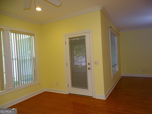 228 Laurel Landing Blvd, Kingsland, GA 31548 - empty room with ornamental molding, wood finished floors, a ceiling fan, and baseboards