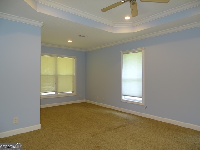 228 Laurel Landing Blvd, Kingsland, GA 31548 - empty room with carpet flooring, ornamental molding, ceiling fan, baseboards, and recessed lighting