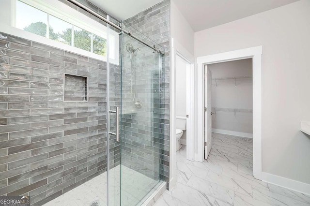 8370 Pleasant Grove Cir, Gainesville, GA 30506 - bathroom with marble finish floors, a shower stall, and a walk in closet