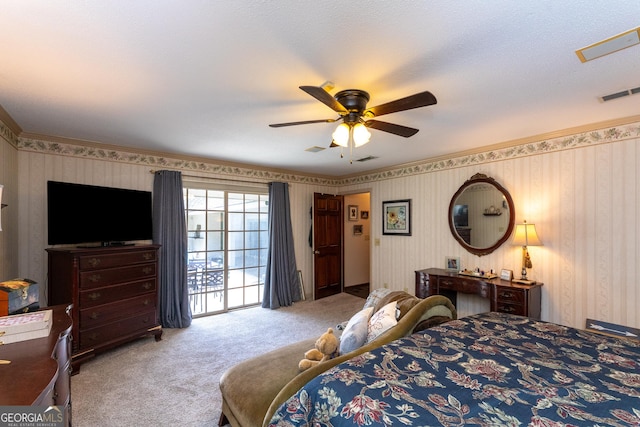 1701 City Blvd, Waycross, GA 31501 - bedroom featuring carpet, wallpapered walls, and ceiling fan