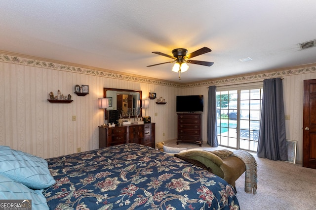 1701 City Blvd, Waycross, GA 31501 - bedroom with carpet, wallpapered walls, ceiling fan, and crown molding