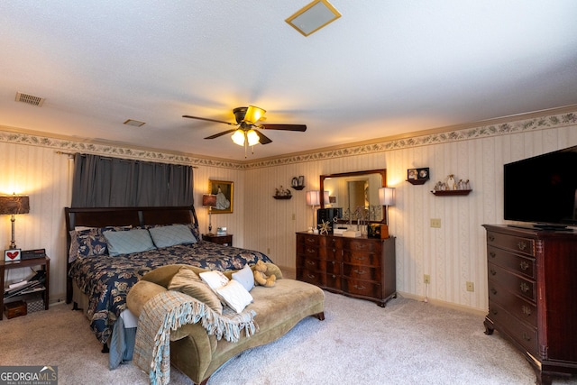 1701 City Blvd, Waycross, GA 31501 - bedroom featuring carpet, a ceiling fan, and wallpapered walls