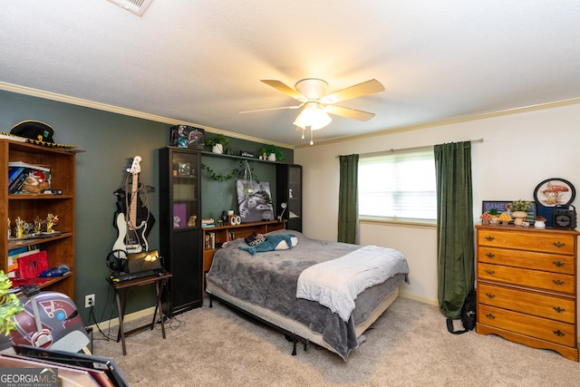 1701 City Blvd, Waycross, GA 31501 - bedroom featuring crown molding, carpet floors, and a ceiling fan