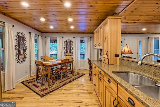 2877 Cynth Creek Rd, Hiawassee, GA 30546 - dining space featuring wooden ceiling, light wood-style flooring, recessed lighting, and baseboards