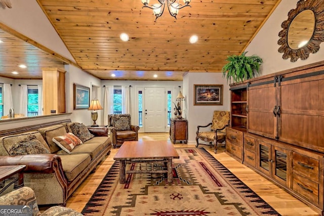 2877 Cynth Creek Rd, Hiawassee, GA 30546 - living area with light wood-style floors, wood ceiling, healthy amount of natural light, recessed lighting, and lofted ceiling