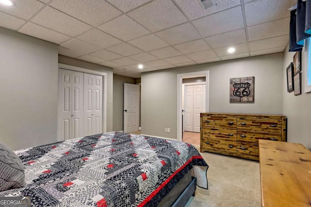 2877 Cynth Creek Rd, Hiawassee, GA 30546 - carpeted bedroom with a paneled ceiling, recessed lighting, and a closet