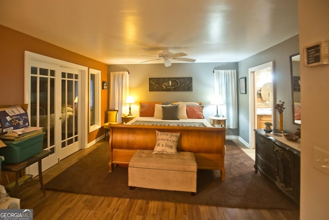 407 Hillside Dr, Clayton, GA 30525 - bedroom with dark wood-style flooring, baseboards, and a ceiling fan