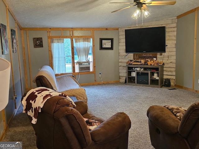 536 Gov Seay Rd, Collins, GA 30421 - carpeted living area with a textured ceiling, a ceiling fan, and baseboards