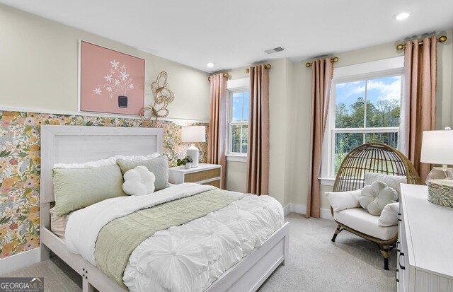 6402 Sycamore Dr, Hoschton, GA 30548 - bedroom with light colored carpet, baseboards, and recessed lighting