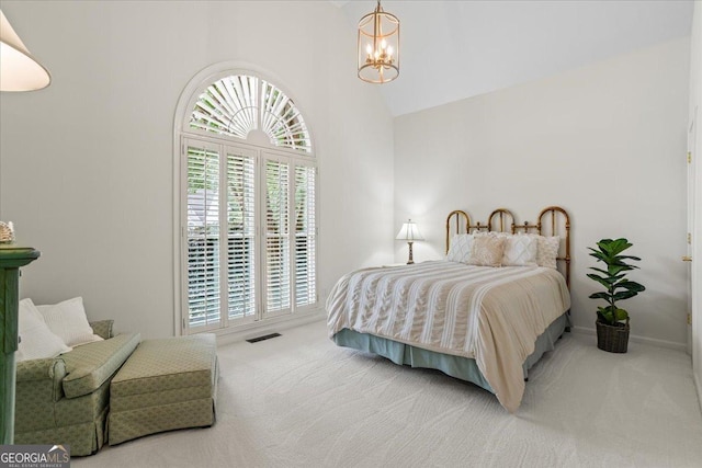 1444 Merrifield Ln, Marietta, GA 30062 - bedroom with carpet floors, a chandelier, and high vaulted ceiling