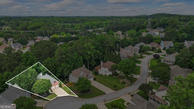 1444 Merrifield Ln, Marietta, GA 30062 - aerial view of property and surrounding area with a heavily wooded area, property boundaries highlighted, and nearby suburban area