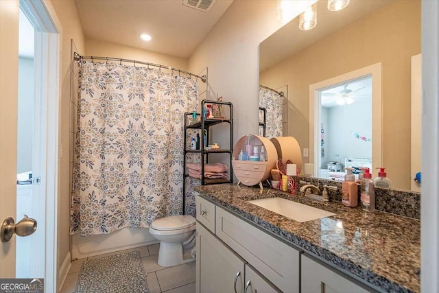 1325 Silo Bnd, Watkinsville, GA 30677 - full bathroom with tile patterned flooring, toilet, vanity, shower / bath combination with curtain, and recessed lighting