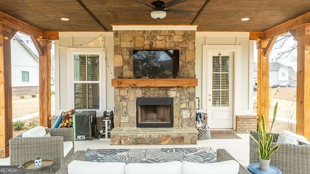 1325 Silo Bnd, Watkinsville, GA 30677 - view of patio featuring a ceiling fan and an outdoor living space with a fireplace