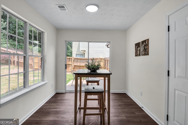 1075 Litchfield Way SW, Marietta, GA 30060 - dining room with plenty of natural light, a textured ceiling, dark wood-style flooring, and baseboards