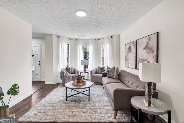 1075 Litchfield Way SW, Marietta, GA 30060 - living room featuring dark wood-style flooring, baseboards, and a textured ceiling