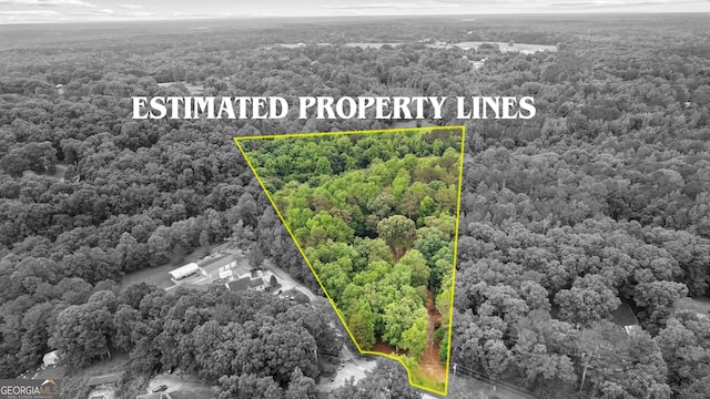 view of property location with a heavily wooded area and property boundaries highlighted