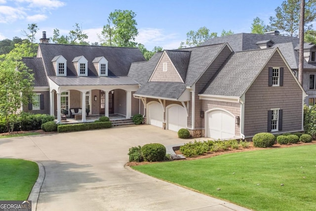 1230 Armor Pt, Greensboro, GA 30642 - view of front of house featuring a porch, concrete driveway, a front yard, roof with shingles, and an attached garage
