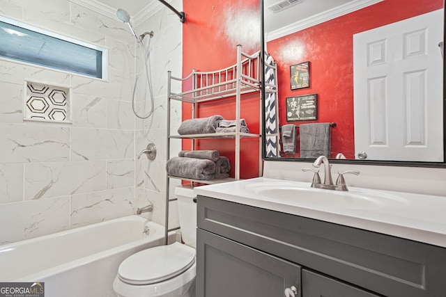 3839 Brookcrest Cir, Decatur, GA 30032 - full bath featuring ornamental molding, vanity, and shower / bathtub combination