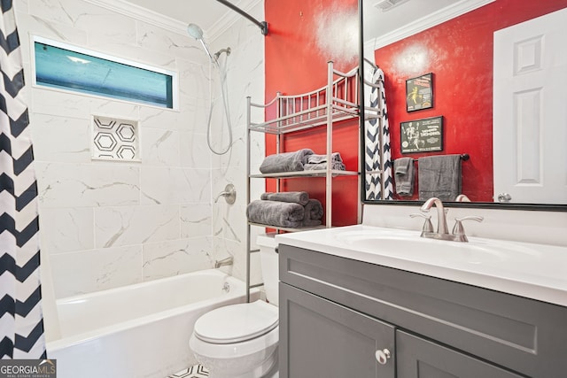 3839 Brookcrest Cir, Decatur, GA 30032 - full bathroom with crown molding, vanity, and shower / tub combo with curtain