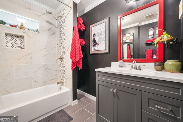 3839 Brookcrest Cir, Decatur, GA 30032 - full bath featuring crown molding, vanity, and washtub / shower combination