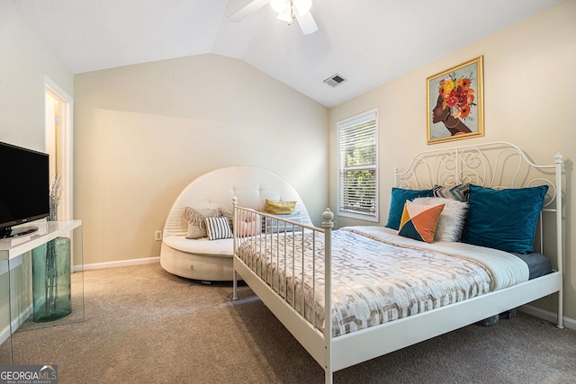 2555 Flat Shoals Rd Unit 1405, College Park, GA 30349 - carpeted bedroom featuring lofted ceiling, ceiling fan, and baseboards