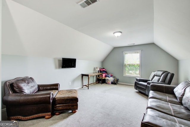 5220 Wild Cedar Dr, Buford, GA 30518 - living area with carpet, vaulted ceiling, and baseboards