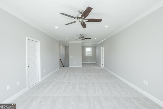 137 Amanda Trce, Kingsland, GA 31548 - unfurnished room with ornamental molding, recessed lighting, ceiling fan, light colored carpet, and baseboards