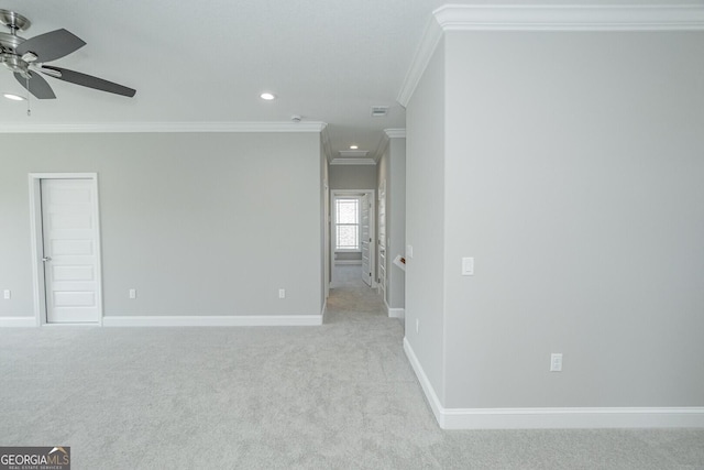 137 Amanda Trce, Kingsland, GA 31548 - unfurnished room with crown molding, ceiling fan, recessed lighting, baseboards, and light colored carpet