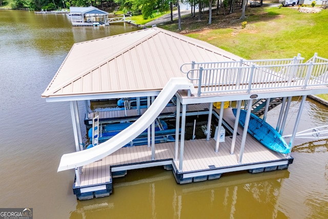 dock area with a water view