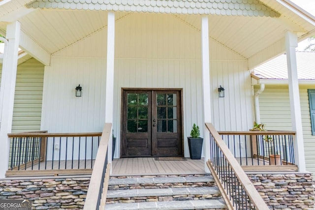 entrance to property with french doors and covered porch