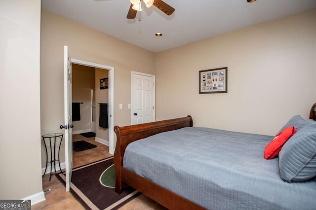 bedroom featuring baseboards, recessed lighting, and ceiling fan