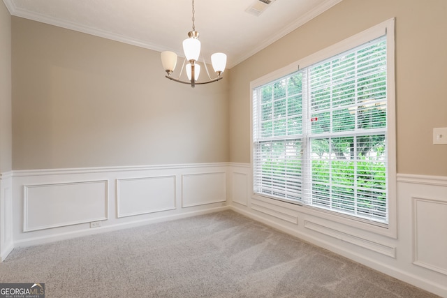 11576 Kades Trl, Hampton, GA 30228 - unfurnished room with a chandelier, a wainscoted wall, carpet, ornamental molding, and a decorative wall