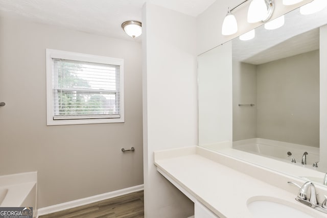 11576 Kades Trl, Hampton, GA 30228 - bathroom featuring a bath, a sink, wood finished floors, and baseboards