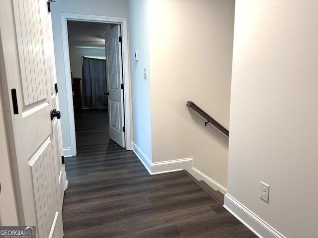 214 Evans St, Athens, GA 30606 - corridor featuring an upstairs landing, dark wood-style flooring, and baseboards