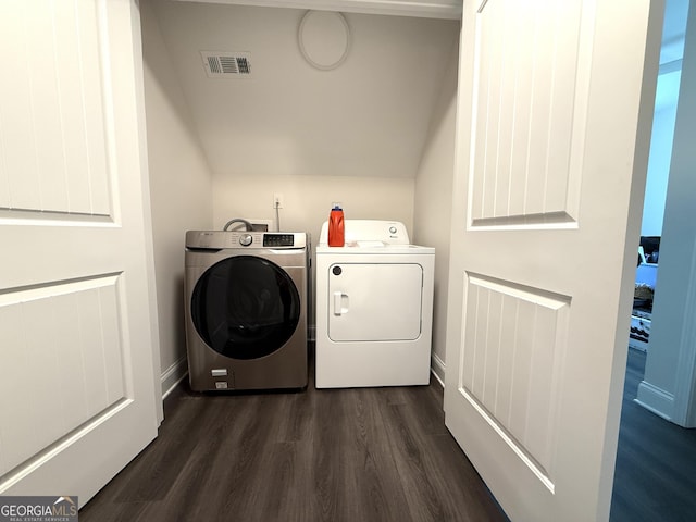 214 Evans St, Athens, GA 30606 - washroom featuring independent washer and dryer, dark wood-style floors, and baseboards