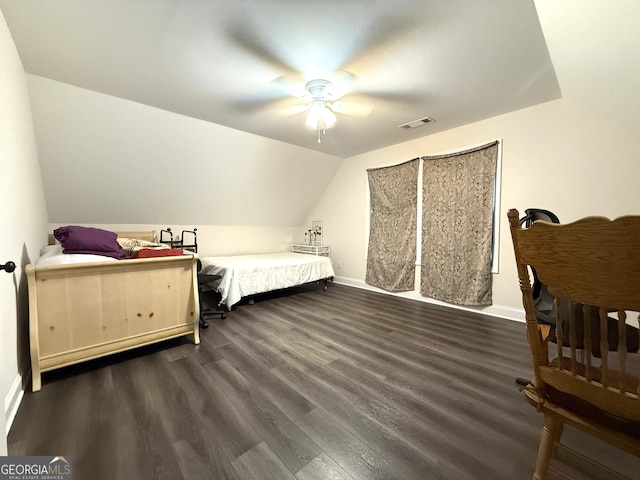 214 Evans St, Athens, GA 30606 - bedroom featuring dark wood-type flooring, baseboards, ceiling fan, and lofted ceiling