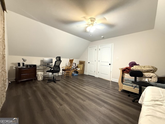 214 Evans St, Athens, GA 30606 - office area with ceiling fan, dark wood-style floors, and lofted ceiling
