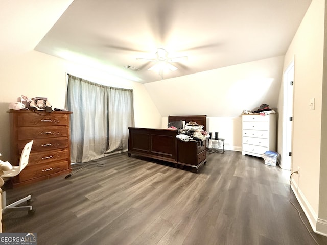 214 Evans St, Athens, GA 30606 - bedroom featuring wood finished floors, vaulted ceiling, ceiling fan, and baseboards