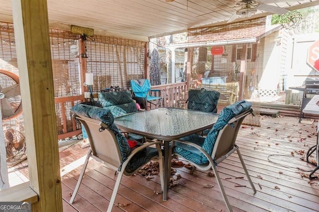 50 Canyon Pass, Cleveland, GA 30528 - wooden terrace featuring outdoor dining area and a ceiling fan